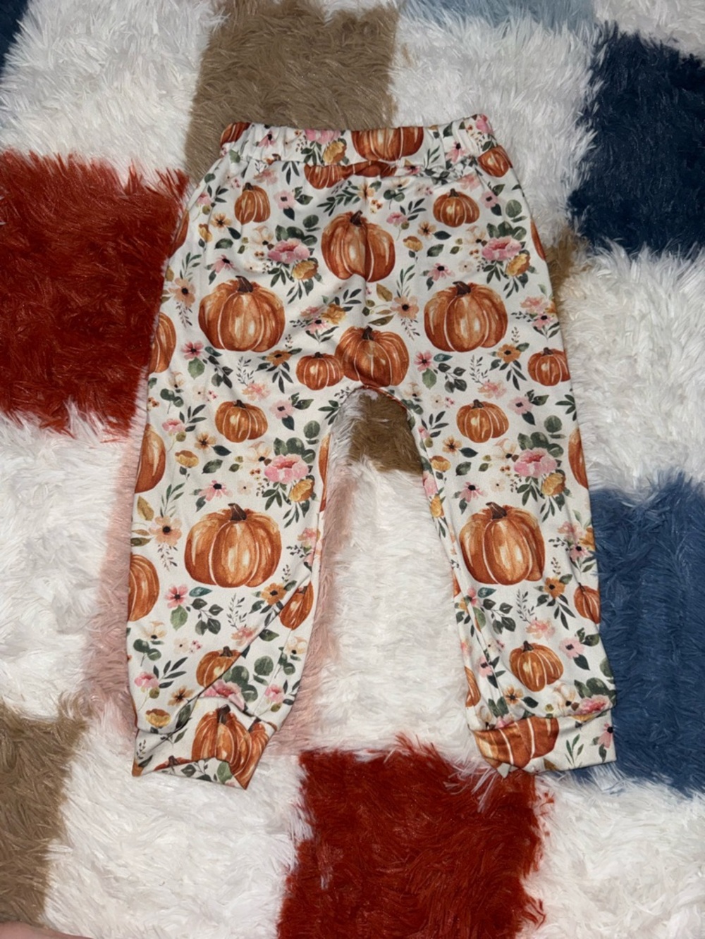 Kids Pumpkin Print Jogger Pants - White with Orange Pumpkins